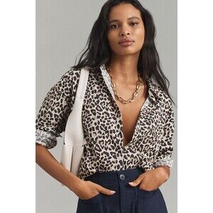 Anthropologie Maeve The Bennett Buttondown Shirt Leopard Casual Boho XL Career